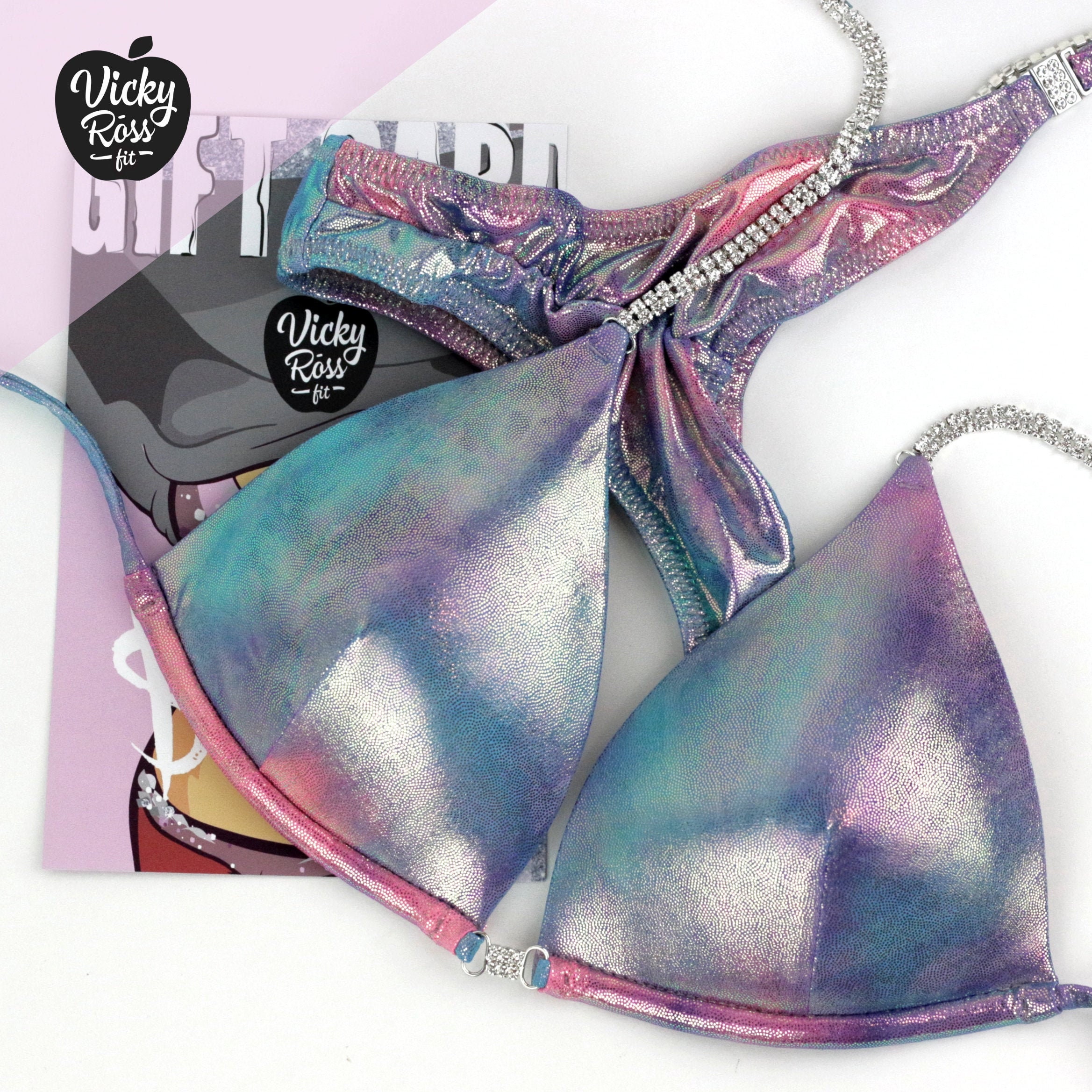 Mermaid Plain Competition Bodybuilding Posing Suit for Women by Vicky Ross Fit Rhinestone Connectors Brazilian Scrunch Competition Suit