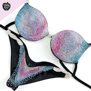 Competición Holográfica Amarilla Posing Bikini Trajes por la | Etsy México