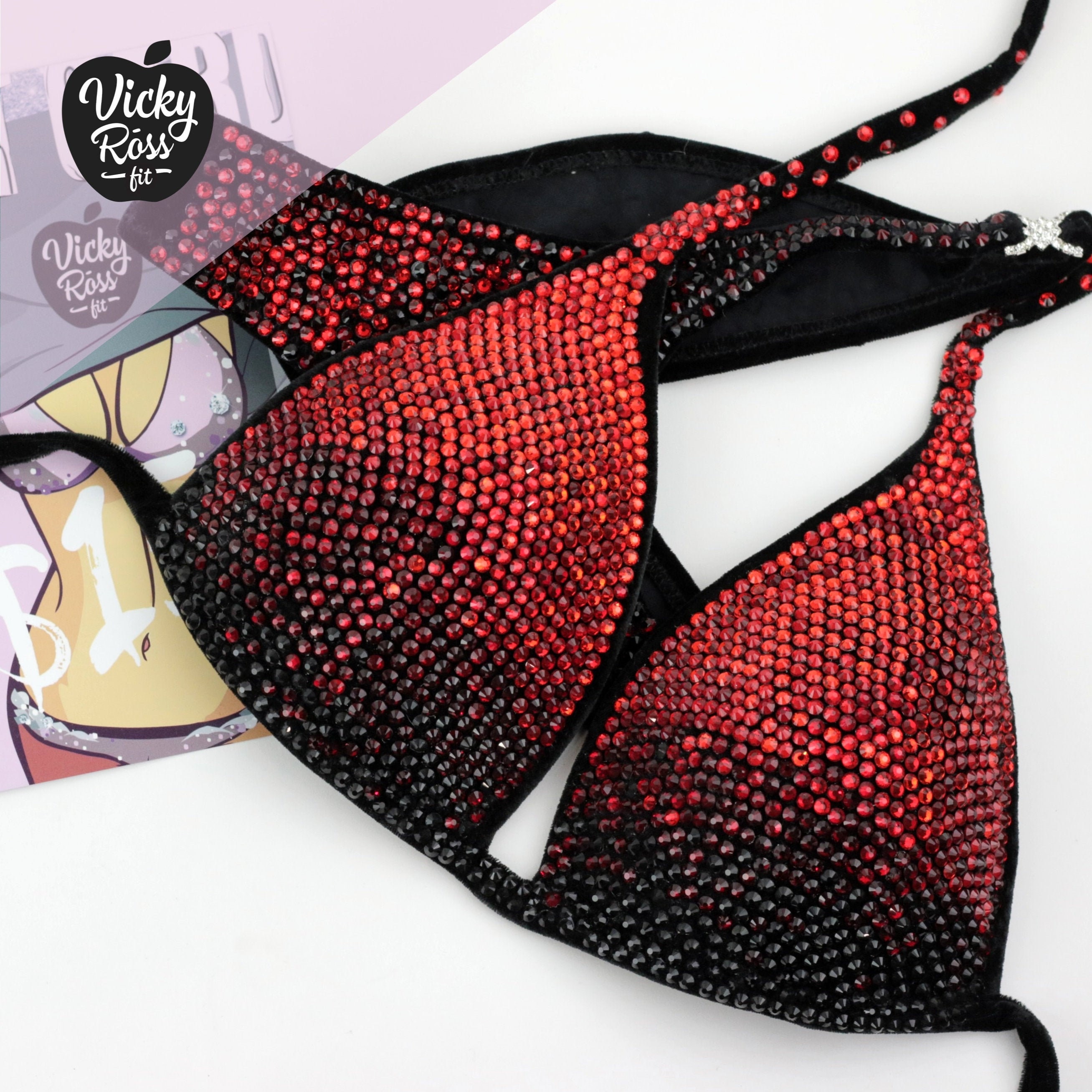 NPC IFBB Crystal Bikini Competition Suit | Black / Red Ombre