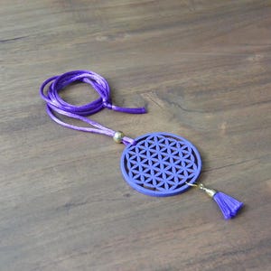 Collier Fleur de vie - Géométrie sacrée - Bois - Violet