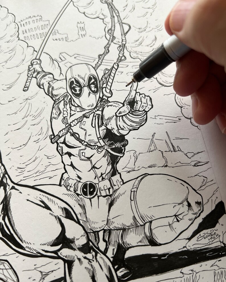 Spider-man and Deadpool, Original Art Inks - Etsy