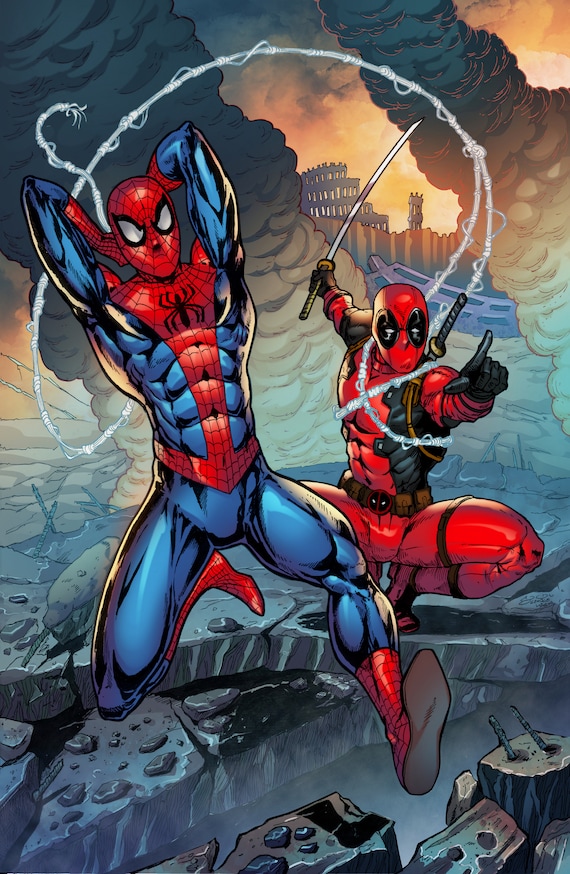 スパイダーマンとデッドプールのプリント - Etsy 日本