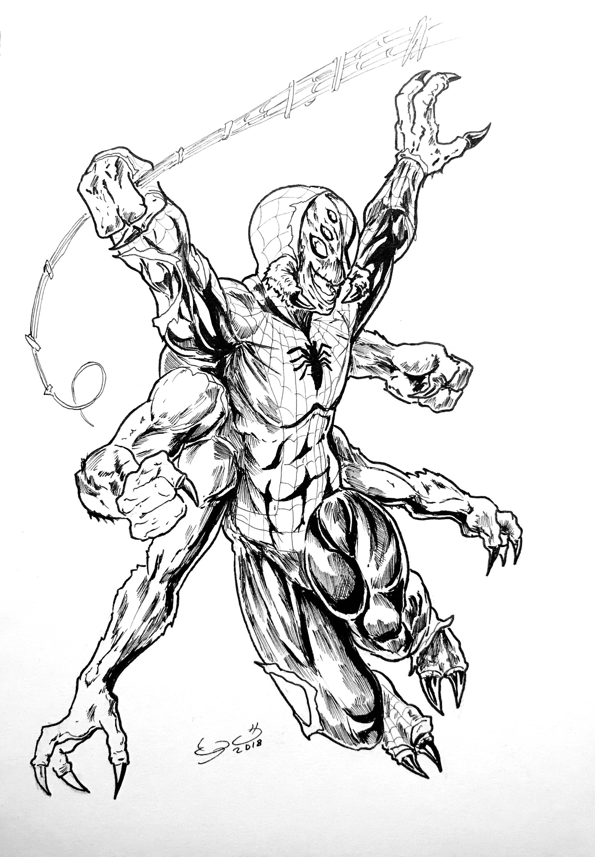 Man-Spider from Spiderman Ink Drawing | Etsy