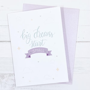 Carte de baby shower, carte de bébé avec enveloppe, carte vierge de 4,5 x 6,25 po., carte de voeux faite main, les grands rêves commencent petit, carte de grands rêves