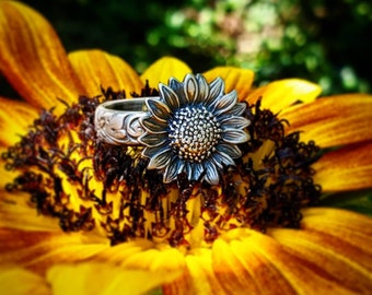 Sunflower Ring Sterling Silver Sunflower Ring With Flower Band Summer Ring Flower Ring The Original Sunflower Ring