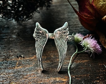 Sterling Silver Angel Wing Ring: Adjustable Memorial Jewelry