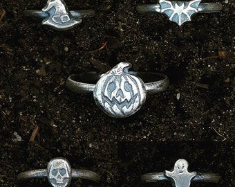Halloween Stacking Rings Pumpkin Witch Hat, Skull, Ghost, Bat Rings