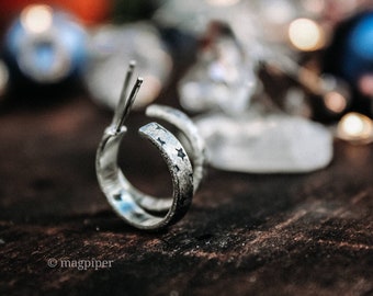 Stardust Hoop Earrings Sterling Silver Frosted Star Hoop Earrings Star Hoops Hoop Earrings Post Hoop Earrings Simple Star Earrings