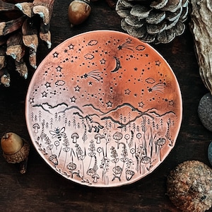 Wilderness Decor Copper Bowl Hand Stamped Altar Bowl Trinket Dish Ring Dish Offering Bowl Ritual Bowl Smudge Bowl Incense Dish Home Decor