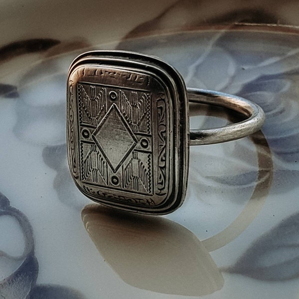 Art Deco Sterling Silver Diamond South Western Cushion Ring Handmade