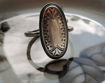 Art Deco Sterling Silver Long Oval Ring Handmade