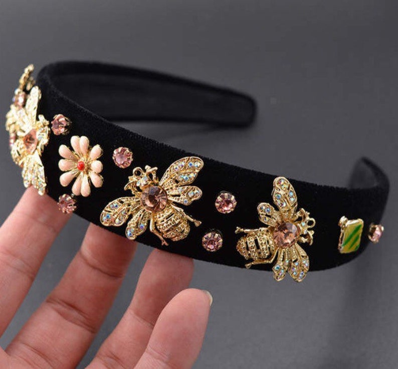 Stunning Black Headband Rhinestones & Enamel Wedding Guest Etsy