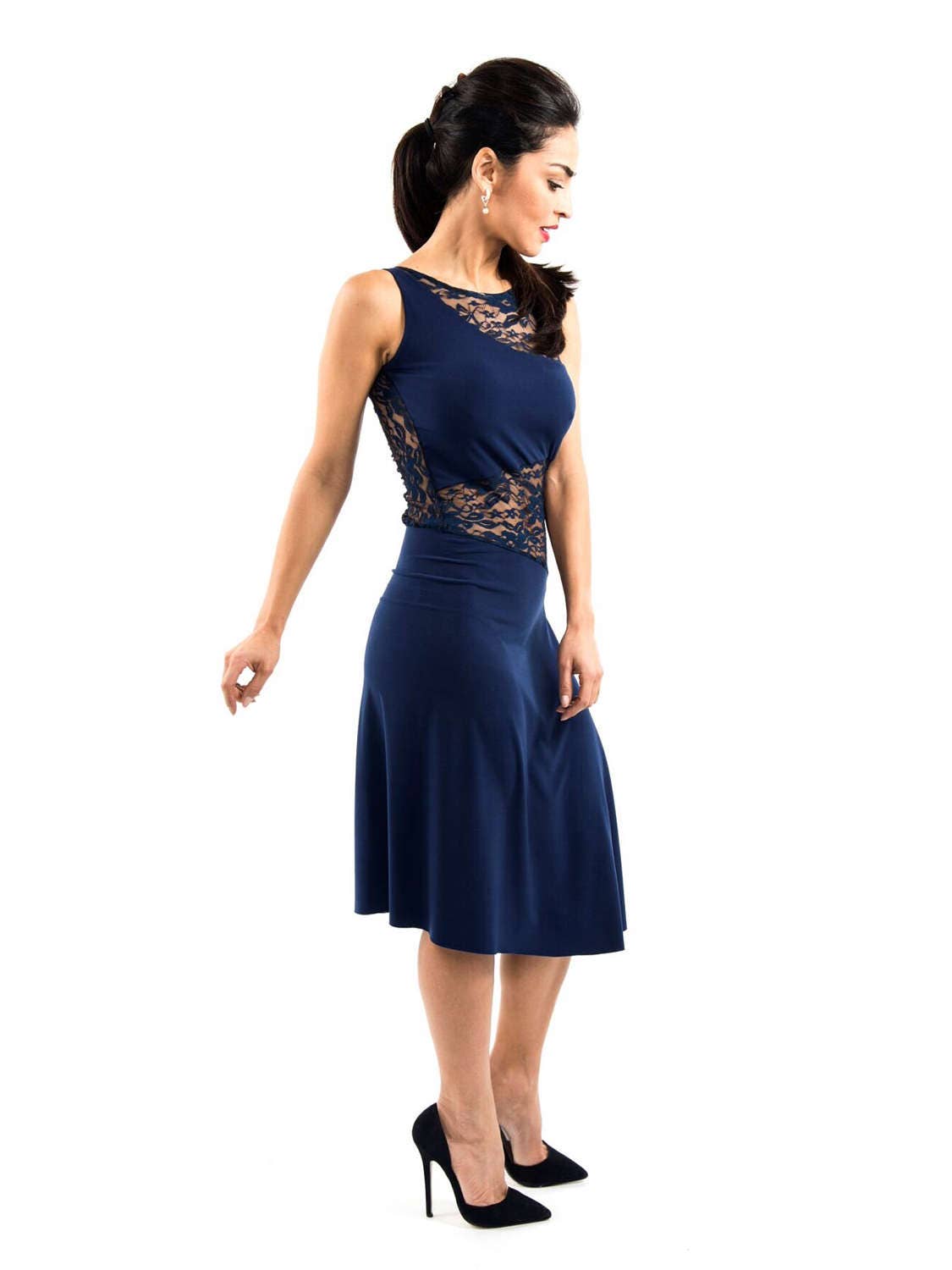 Navy Blue Argentine Tango Dress With Lace Inserts - Etsy
