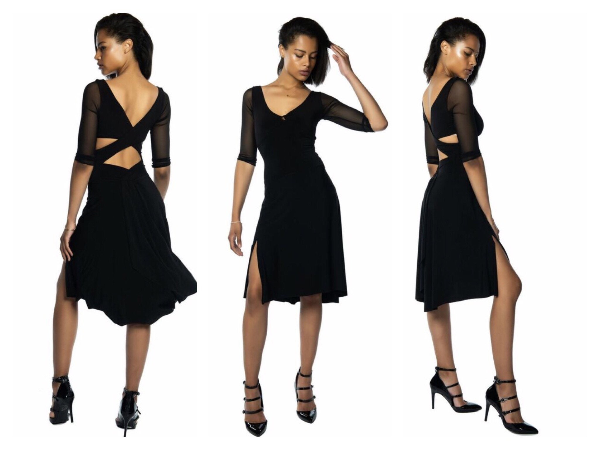 Vestido de tango negro mangas de tul vestido de Milonga | Etsy España