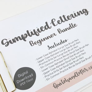 Digital Download Simplified Lettering Worksheet Bundle Upper & Lower Case w/Practice Words and Drills - Printable Lettering Practice Sheets