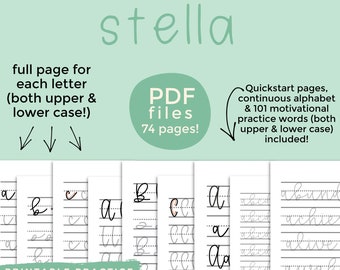 Monoline Script Handlettering Worksheets THE STELLA | Printable Handlettering Worksheets (PDF File Only) by How To Handletter