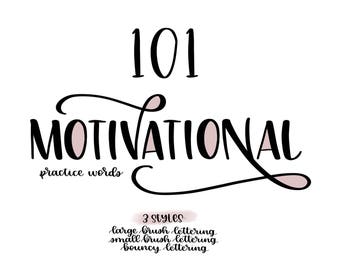 101 Motivational Practice Words in 3 Styles (Large, Small and Bouncy)  - Printable Lettering Practice Sheets