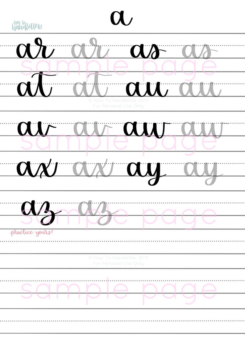 May include: A handwriting practice worksheet with the letter 'a' and various combinations of the letter 'a' with other letters, such as 'ar', 'as', 'at', 'au', 'av', 'ax', 'ay', and 'az'. The worksheet includes lines for practicing handwriting.