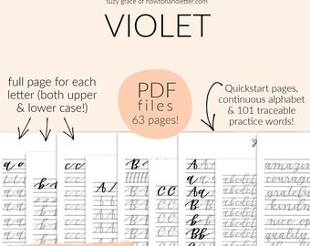 THE VIOLET: Printable Handwriting Worksheets (PDF File Only) From How To Handletter | Brush Modern Calligraphy Handwriting Style