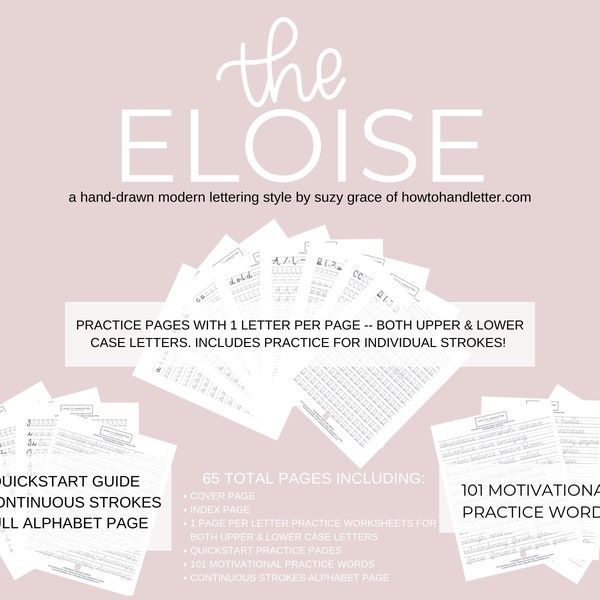 THE ELOISE: Druckbare Handlettering-Arbeitsblätter (nur PDF-Datei) Von How To Handletter | Monoline Script Style