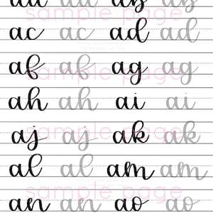 May include: A handwriting practice sheet with the letter 'a' and various combinations of the letter 'a' with other letters, such as 'aa', 'ab', 'ac', 'ad', 'af', 'ag', 'ah', 'ai', 'aj', 'ak', 'al', 'am', 'an', 'ao', 'ap', 'aq'. The sheet includes lined paper for practicing handwriting.