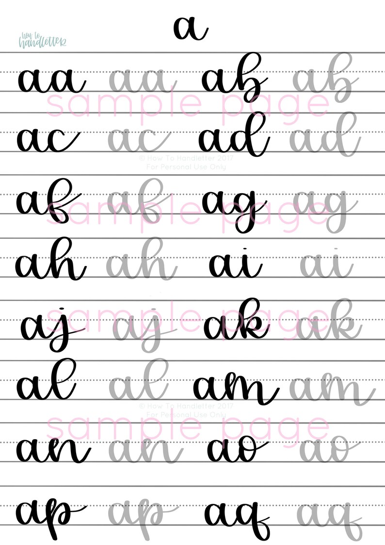 May include: A handwriting practice sheet with the letter 'a' and various combinations of the letter 'a' with other letters, such as 'aa', 'ab', 'ac', 'ad', 'af', 'ag', 'ah', 'ai', 'aj', 'ak', 'al', 'am', 'an', 'ao', 'ap', 'aq'. The sheet includes lined paper for practicing handwriting.
