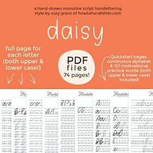 Schede di lavoro per la scrittura a mano con monoline di dimensioni maggiori THE DAISY / Schede di lavoro per la scrittura a mano stampabili (solo file PDF) di How To Handletter