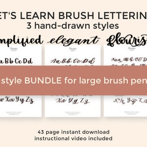 Large Brush Pen Handlettering Practice Bundle - 3 Styles in Printable Format