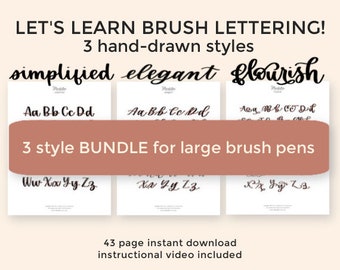 Large Brush Pen Handlettering Practice Bundle - 3 Styles in Printable Format