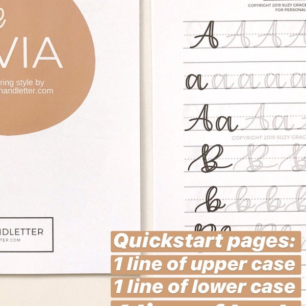 Die Olivia Faux Kalligraphie druckbare Handlettering-Arbeitsblätter (nur PDF-Datei) von How To Handletter | Für Anfänger