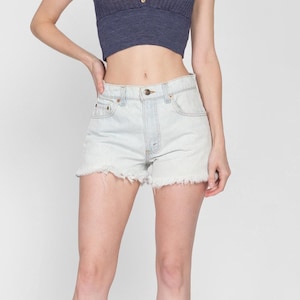 Sm-Med 90s Levis Cut Off Light Wash Denim Shorts 29.5&quot; | Vintage Levi&#39;s Faded High Waist Jean Cutoffs
