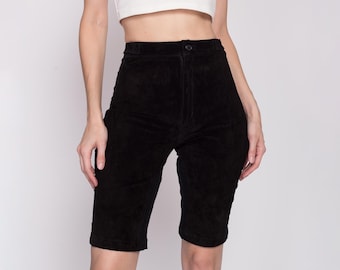 Sm-Med Vintage Black Suede Biker Shorts Deadstock | 80s 90s High Waisted Adjustable Leather Motorcycle Riding Gear