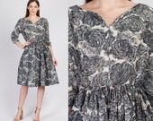 Vintage 1950s Silk Floral Dress, As Is - Medium to Large 50s 60s Fit Flare Knee Length Costume Party Dress