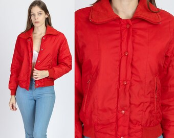 red cropped bubble coat