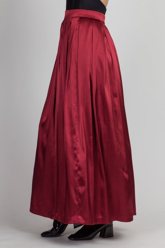 70s Burgundy Satin Pleated Maxi Skirt Extra Small… - image 3