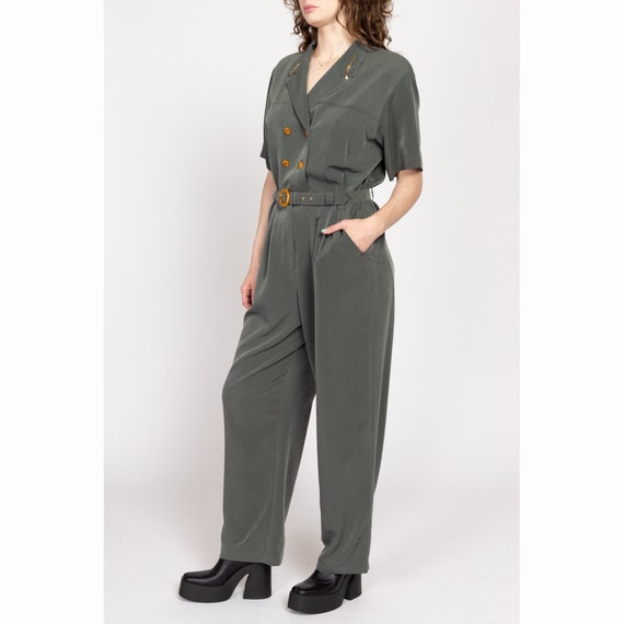 Large 90s Olive Green Double Breasted Jumpsuit | … - image 3