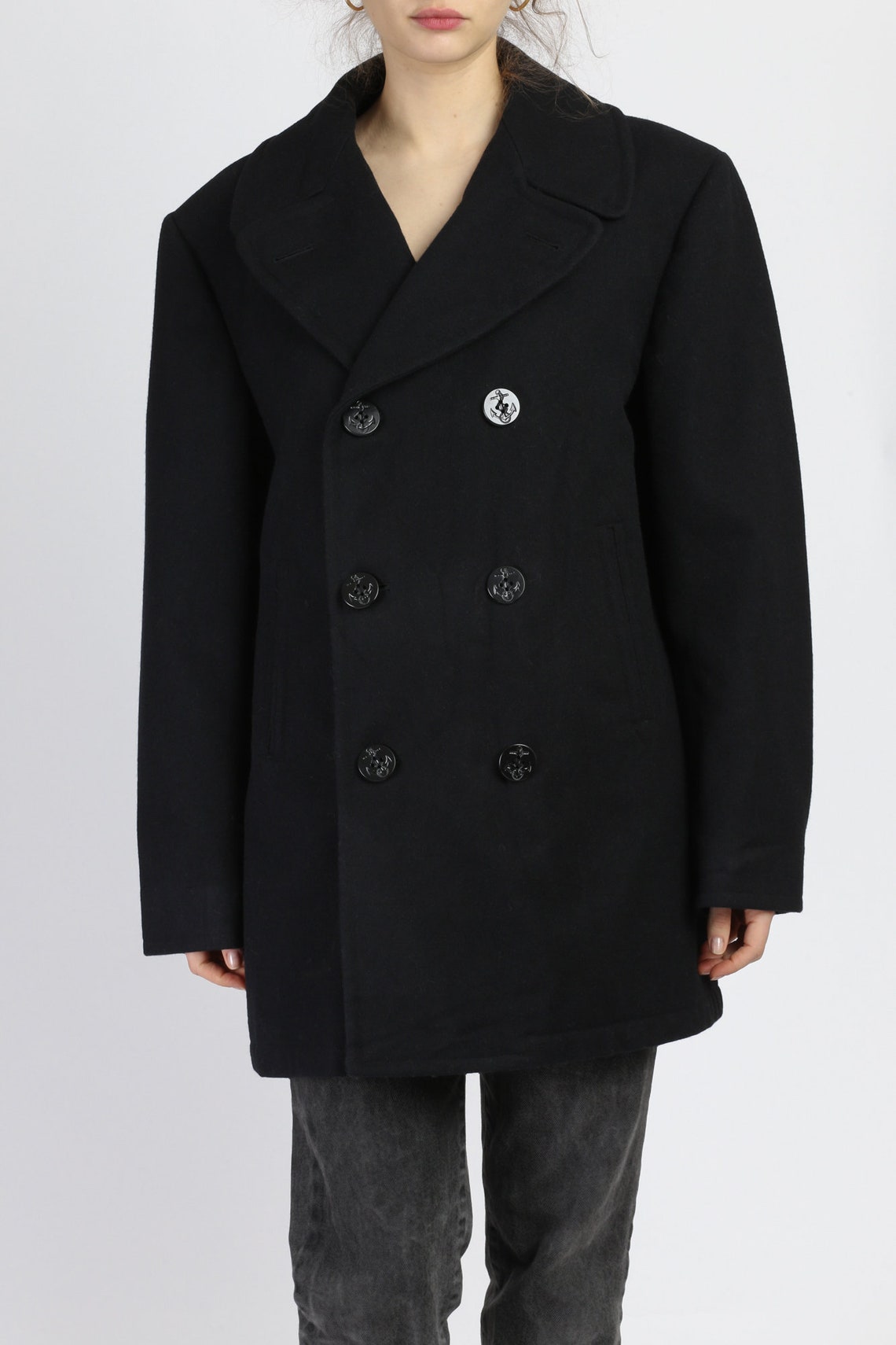 Vintage Black Wool Military Overcoat Men's Large 42R | Etsy