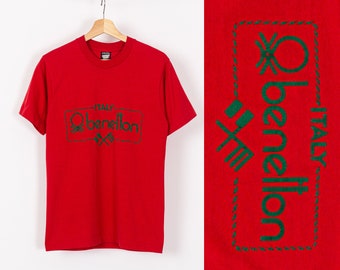 Small Vintage United Colors Of Benetton T Shirt Unisex | 80s 90s Red Graphic Brand Tee