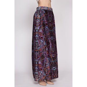 Medium 70s Psychedelic Maxi Skirt 29 Vintage Boho Purple Abstract Print Felt High Waisted A Line Skirt image 5