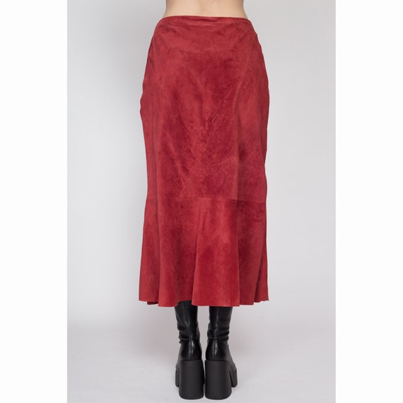 Medium 90s Boho Raspberry Red Suede Midi Skirt | … - image 5