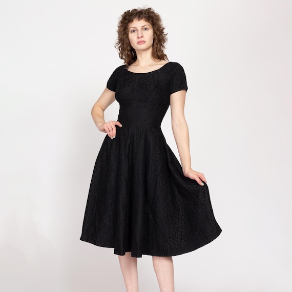 60s Black Floral Eyelet Lace Fit & Flare Dress - Small | Vintage 1960s Short  Sleeve Midi Party Dress - Etsy