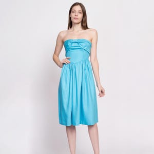 XS 80s Blue Strapless Fit & Flare Dress | Retro Vintage Retro Midi Sundress