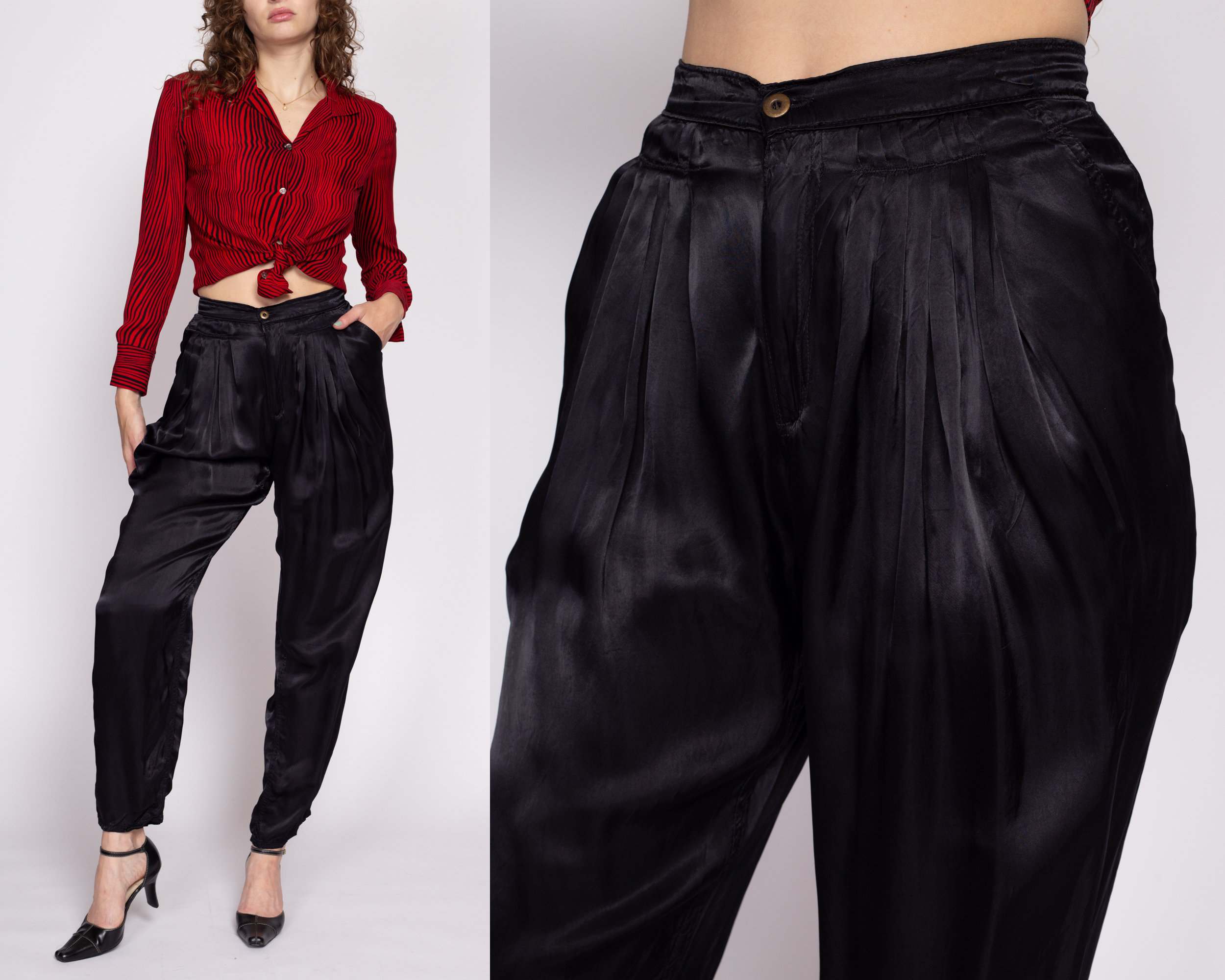 XS 80s Black Satin Balloon Pants 25