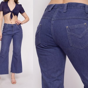 Women's Denim High Waisted White Lace Insets Wide Flare Bell Bottom Pants/vintage  70s Style/hippie/boho Pants. 