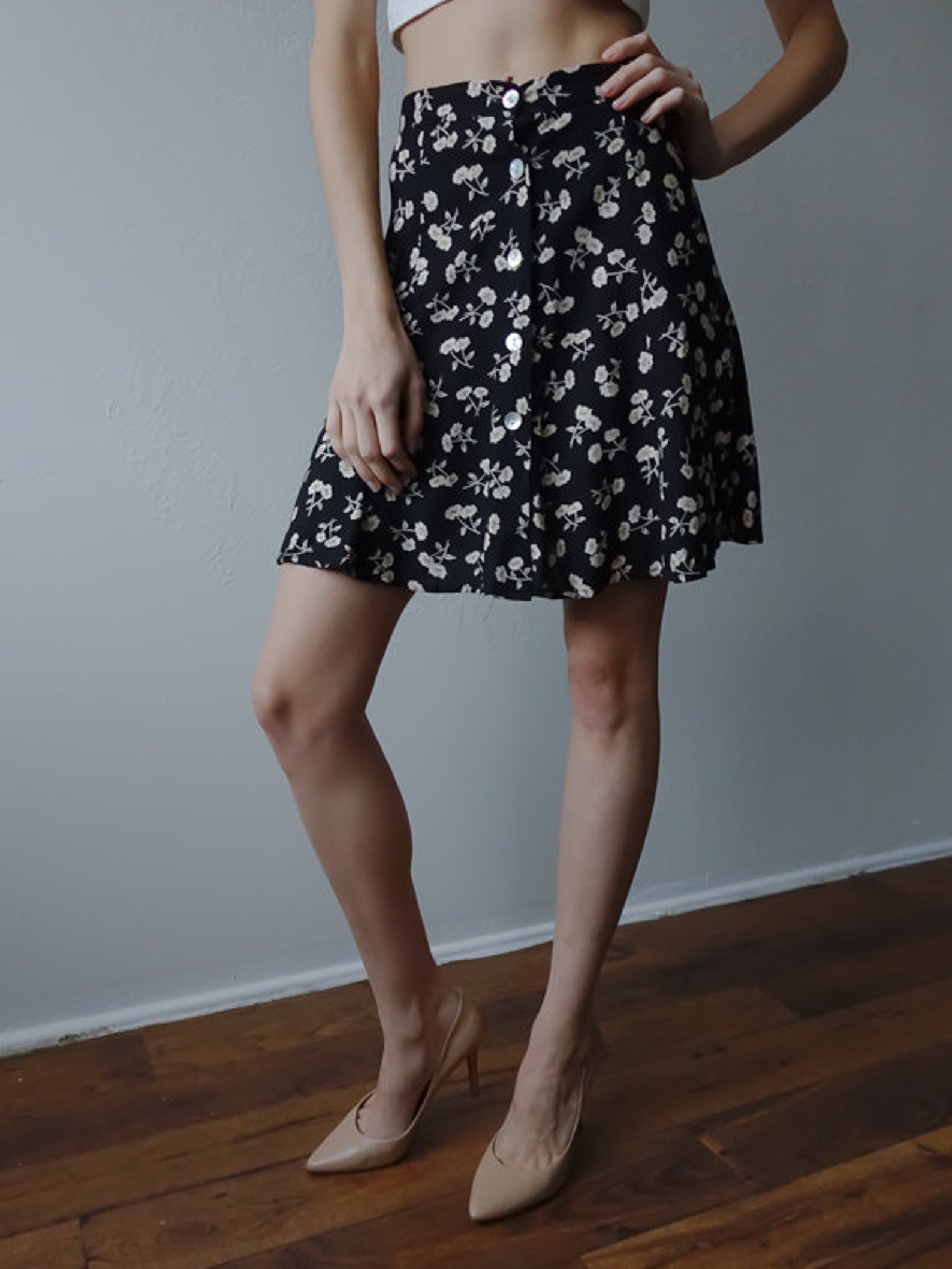 90s Mini Skirt Floral Grunge // Vintage Black Skirt 1990s High Etsy