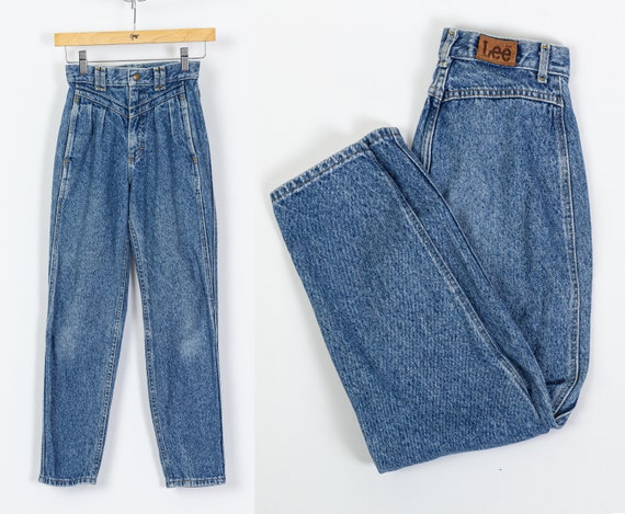Cerebro emparedado falso 80s Lee Acid Wash High Waist Mom Jeans XXS / Vintage Plisado - Etsy España