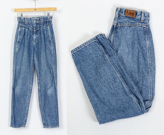 Cerebro emparedado falso 80s Lee Acid Wash High Waist Mom Jeans XXS / Vintage Plisado - Etsy España