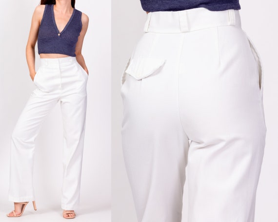 70s White High Waisted Trousers Extra Small, 23.7… - image 1