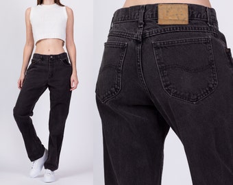 90s Lee Black Unisex Jeans 33" Waist | Vintage Cotton Denim Tapered Leg Boyfriend Jeans