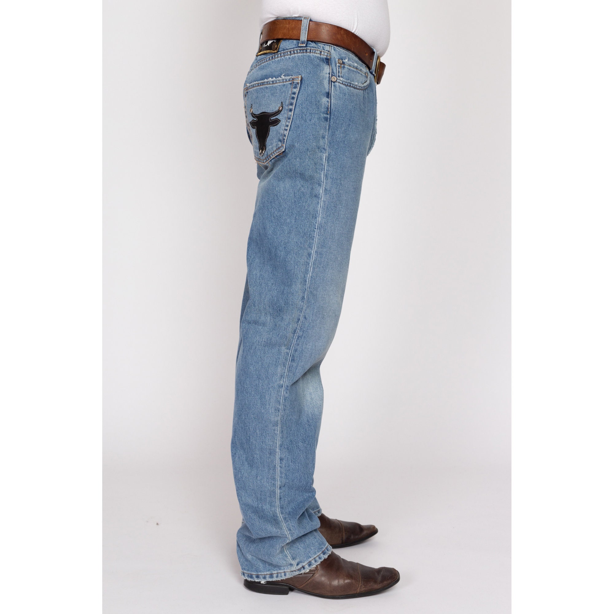 Vintage Mustang denim jeans chemise bleu foncé lavage genre neutre Taille L chemise en coton bouton d'occasion - France